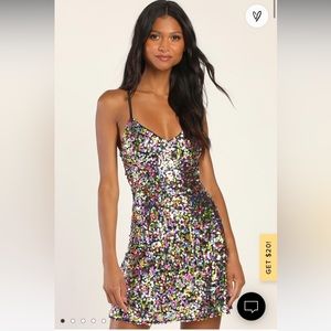 Dance Until Dawn Rainbow Multi Sequin Lace-Up Skater Mini Dress